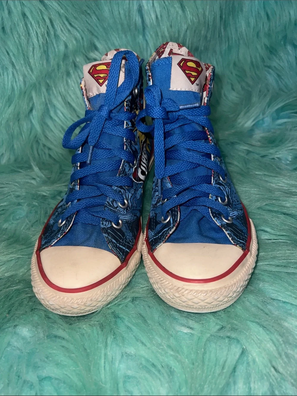 Converse Red, Yellow & Blue Superman Logo High Tops 3Y